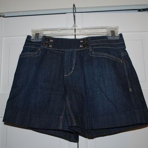 WHBM denim shorts flattering fit and button detail